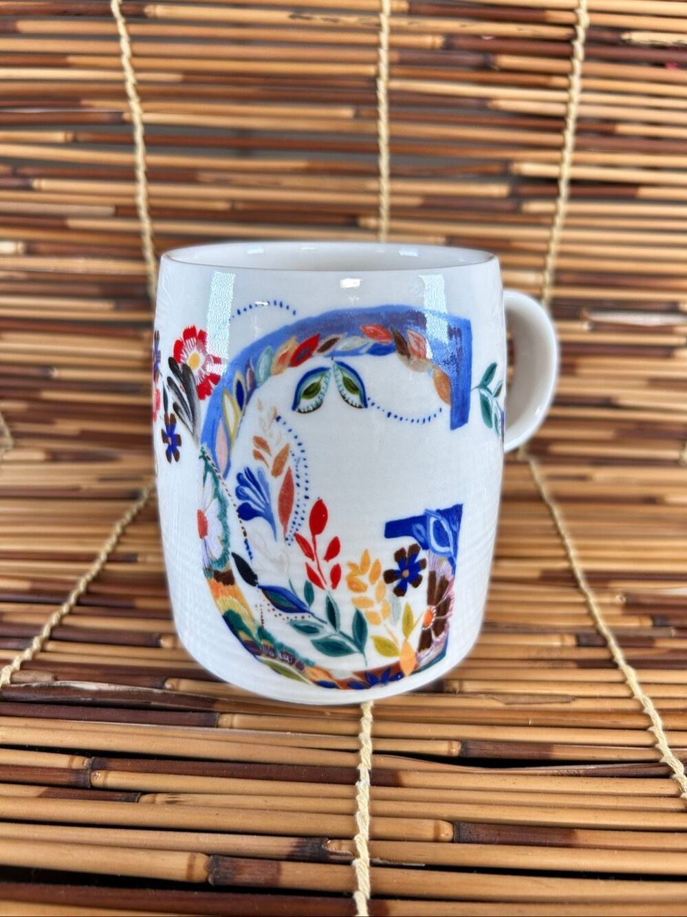 Anthropologie Starla M Halfmann Petal Palette G Letter Monogram Mug Cup Initial